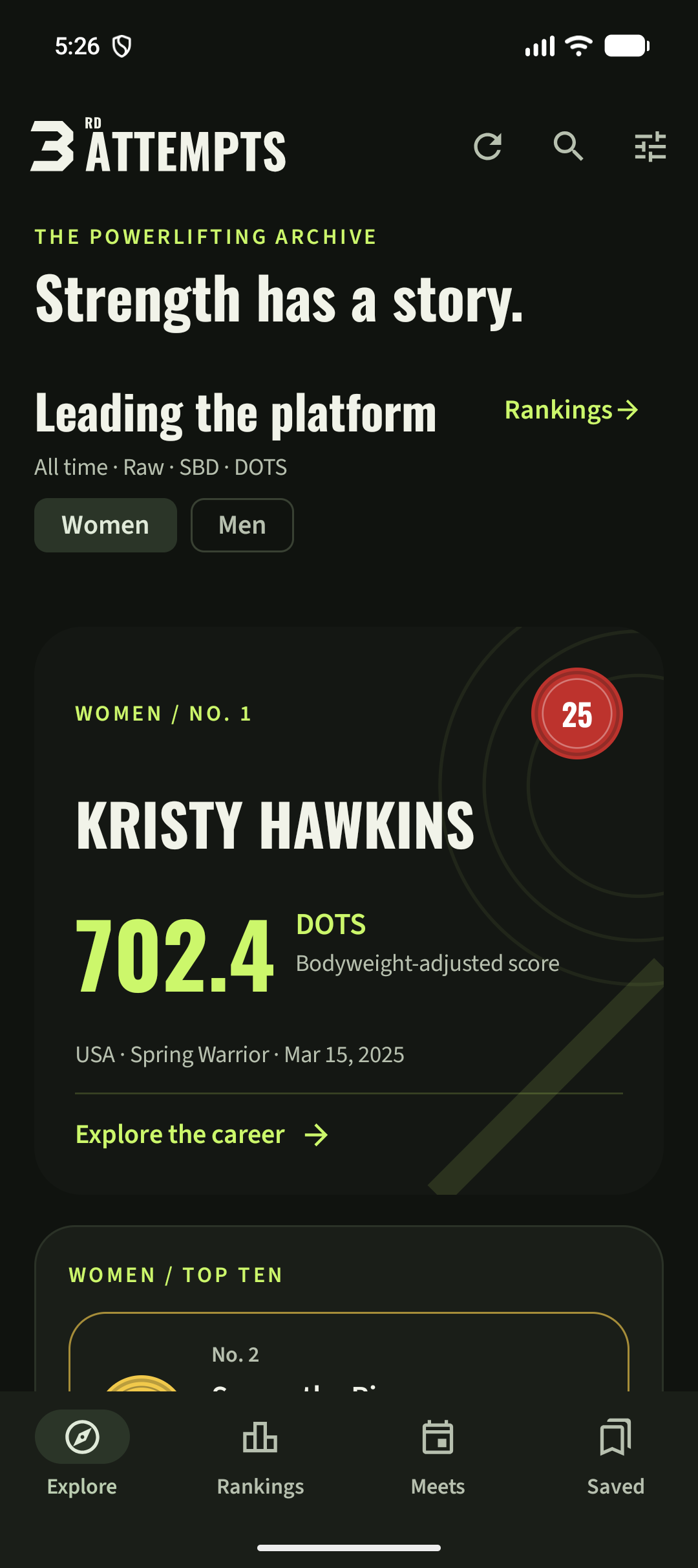 3rd Attempts Android app showing powerlifting rankings